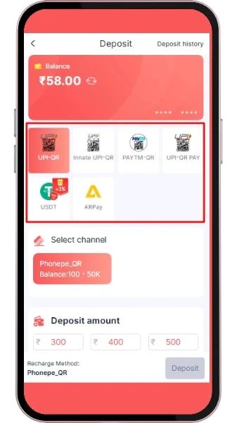 Choose your deposit payment option